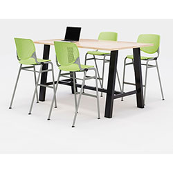 KFI Seating Midtown Bistro Dining Table with Four Lime Green Kool Barstools, 36 x 72 x 41, Kensington Maple