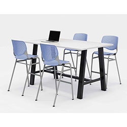 KFI Seating Midtown Bistro Dining Table with Four Periwinkle Kool Barstools, 36 x 72 x 41, Designer White