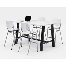 KFI Seating Midtown Bistro Dining Table with Four White Kool Barstools, 36 x 72 x 41, Designer White