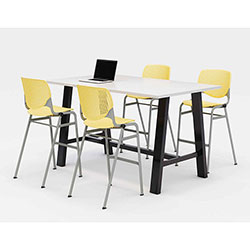 KFI Seating Midtown Bistro Dining Table with Four Yellow Kool Barstools, 36 x 72 x 41, Designer White