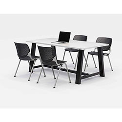 KFI Seating Midtown Dining Table with Four Black Kool Series Chairs, 36 x 72 x 30, Designer White