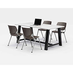 KFI Seating Midtown Dining Table with Four Brownstone Kool Series Chairs, 36 x 72 x 30, Designer White