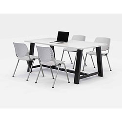KFI Seating Midtown Dining Table with Four Light Gray Kool Series Chairs, 36 x 72 x 30, Designer White