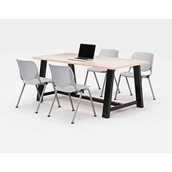 KFI Seating Midtown Dining Table with Four Light Gray Kool Series Chairs, 36 x 72 x 30, Kensington Maple