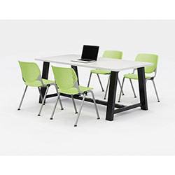 KFI Seating Midtown Dining Table with Four Lime Green Kool Series Chairs, 36 x 72 x 30, Designer White
