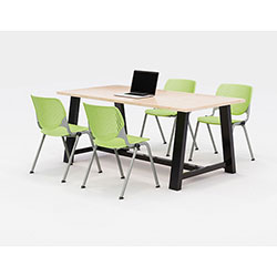 KFI Seating Midtown Dining Table with Four Lime Green Kool Series Chairs, 36 x 72 x 30, Kensington Maple