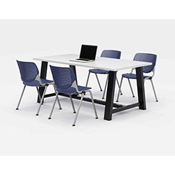 KFI Seating Midtown Dining Table with Four Navy Kool Series Chairs, 36 x 72 x 30, Designer White
