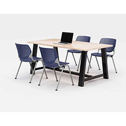 KFI Seating Midtown Dining Table with Four Navy Kool Series Chairs, 36 x 72 x 30, Kensington Maple
