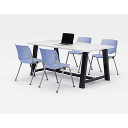 KFI Seating Midtown Dining Table with Four Periwinkle Kool Series Chairs, 36 x 72 x 30, Designer White