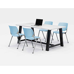KFI Seating Midtown Dining Table with Four Sky Blue Kool Series Chairs, 36 x 72 x 30, Designer White