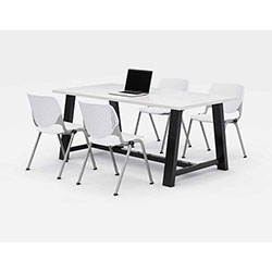 KFI Seating Midtown Dining Table with Four White Kool Series Chairs, 36 x 72 x 30, Designer White