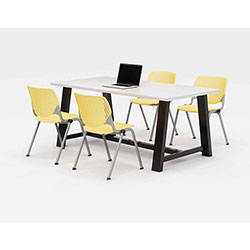 KFI Seating Midtown Dining Table with Four Yellow Kool Series Chairs, 36 x 72 x 30, Designer White