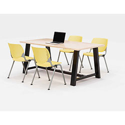 KFI Seating Midtown Dining Table with Four Yellow Kool Series Chairs, 36 x 72 x 30, Kensington Maple