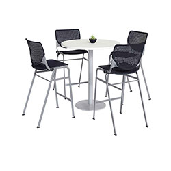 KFI Seating Pedestal Bistro Table with Four Black Kool Series Barstools, Round, 36 in Dia x 41h, Designer White