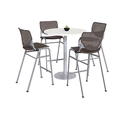 KFI Seating Pedestal Bistro Table with Four Brownstone Kool Series Barstools, Round, 36 in Dia x 41h, Designer White