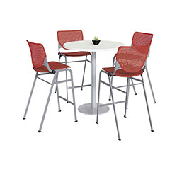 KFI Seating Pedestal Bistro Table with Four Coral Kool Series Barstools, Round, 36 in Dia x 41h, Designer White
