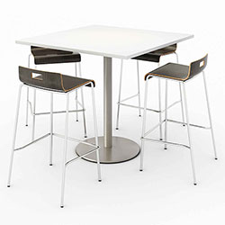 KFI Seating Pedestal Bistro Table with Four Espresso Jive Series Barstools, Square, 36x36x41, Designer White