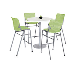 KFI Seating Pedestal Bistro Table with Four Lime Green Kool Series Barstools, Round, 36 in Dia x 41h, Designer White