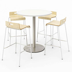 KFI Seating Pedestal Bistro Table with Four Natural Jive Series Barstools, Round, 36 in Dia x 41h, Designer White