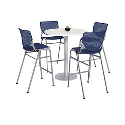 KFI Seating Pedestal Bistro Table with Four Navy Kool Series Barstools, Round, 36 in Dia x 41h, Designer White