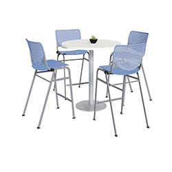 KFI Seating Pedestal Bistro Table with Four Periwinkle Kool Series Barstools, Round, 36 in Dia x 41h, Designer White