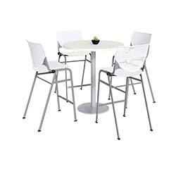 KFI Seating Pedestal Bistro Table with Four White Kool Series Barstools, Round, 36 in Dia x 41h, Designer White