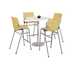 KFI Seating Pedestal Bistro Table with Four Yellow Kool Series Barstools, Round, 36 inDia x 41h, Designer White