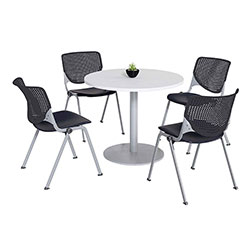 KFI Seating Pedestal Table with Four Black Kool Series Chairs, Round, 36 in Dia x 29h, Designer White