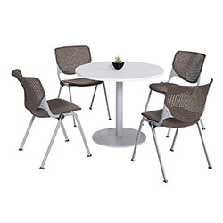 KFI Seating Pedestal Table with Four Brownstone Kool Series Chairs, Round, 36 in Dia x 29h, Designer White
