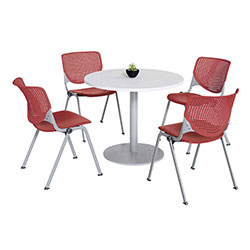 KFI Seating Pedestal Table with Four Coral Kool Series Chairs, Round, 36 in Dia x 29h, Designer White