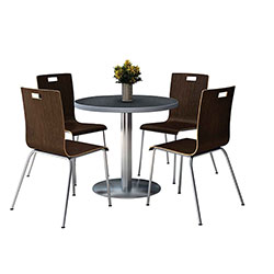 KFI Seating Pedestal Table with Four Espresso Jive Series Chairs, Round, 36 in Dia x 29h, Graphite Nebula