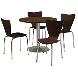 KFI Seating Pedestal Table with Four Espresso Jive Series Chairs, Round, 36 in Dia x 29h, Walnut