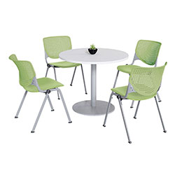 KFI Seating Pedestal Table with Four Lime Green Kool Series Chairs, Round, 36 in Dia x 29h, Designer White