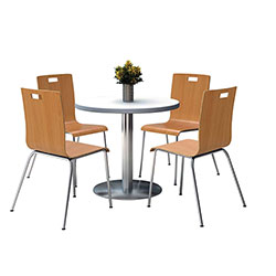 KFI Seating Pedestal Table with Four Natural Jive Series Chairs, Round, 36 in Dia x 29h, Crisp Linen
