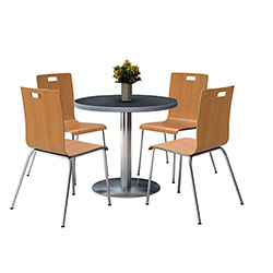 KFI Seating Pedestal Table with Four Natural Jive Series Chairs, Round, 36 in Dia x 29h, Graphite Nebula