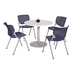 KFI Seating Pedestal Table with Four Navy Kool Series Chairs, Round, 36 in Dia x 29h, Designer White