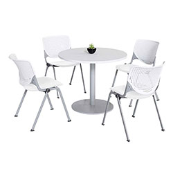 KFI Seating Pedestal Table with Four White Kool Series Chairs, Round, 36 in Dia x 29h, Designer White