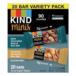 Kind Minis, Dark Chocolate Nuts and Sea Salt/Caramel Almond and Sea Salt, 0.7 oz, 20/Pack