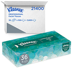 Kleenex Professional Facial Tissue for Business (21400), Flat Tissue Boxes, 36 Boxes / Case, 100 Tissues / Box, 3,600 Tissues / Case (KIM21400)