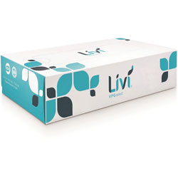 Livi Flat Box Facial Tissue, 2-Ply, White, 100 Sheets/Box, 30 Boxes/Carton