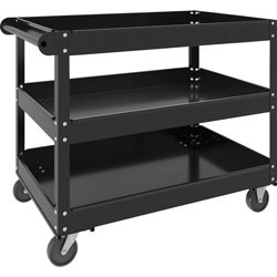Lorell 3-shelf Utility Cart, 3 Shelf, 400 lb Capacity, 4 Casters, Steel, x 24 in Width x 30 in Depth x 32 in Height, Black, 1 Each