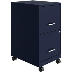 Lorell SOHO File/File Mobile File Cabinet, 14.3 in x 18 in x 26.5 in, 2 x Drawer(s), Navy, Chrome, Baked Enamel, Steel, Recycled