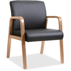 Lorell Wood and Leather Guest Chair, 24 in x 25-8/5 in x 33-1/4 in, Black/Walnut