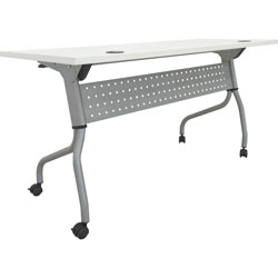 Lorell White Laminate Flip Top Training Table, White Top, Silver Base, 4 Legs, 29.50 in Table Top Length x 23.60 in Table Top Width, 60 in Height, Assembly Required