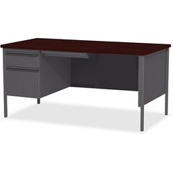 Lorell Single Pedestal Desk, LH, 66 in x 30 in29-1/2 in, Mahogany