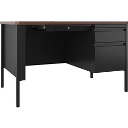 Lorell Desk, Right-Pedestal, 48 inx30 inx29-1/2 in, Walnut/Black
