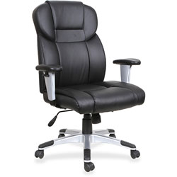Lorell Exec Chair, Hi Back, Adjustable Arms, 28-7/8 in x 28-1/2 in x 46 in, Black Leather