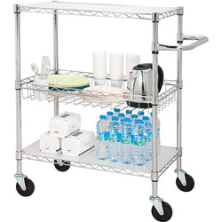 Lorell 3-Tier Wire Rolling Cart, 30 in x 18 in x 40 in, Chrome