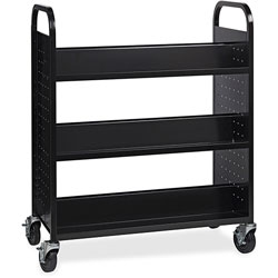 Lorell Book Cart, Double-sided, 6 Shelves, 38 in W x 18 in D x 46-1/4 in H, Black
