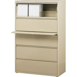Lorell 5 Drawer Metal Lateral File Cabinet, 38 inx21.5 inx71.5 in, Beige